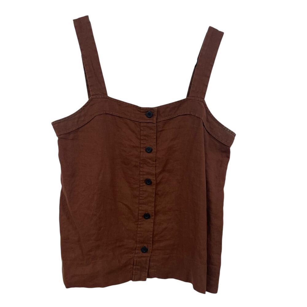 Everlane The Linen Picnic Top Sleeveless Button Up Brown Womens 10